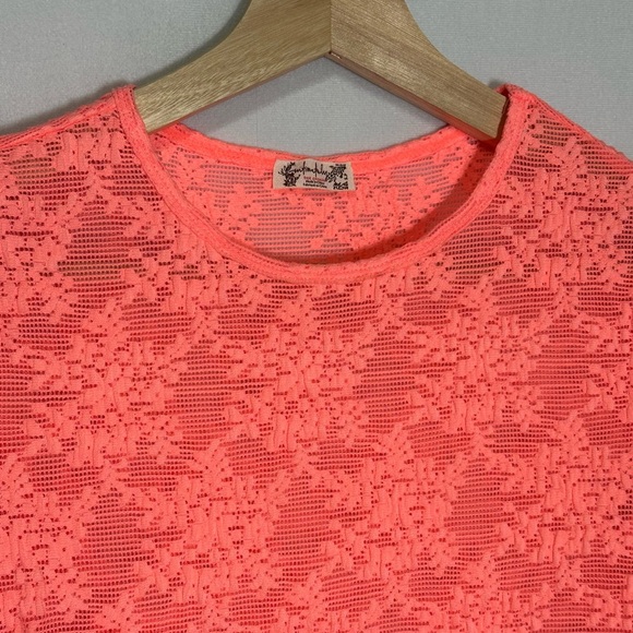Free People Ready To Go Lace Tee - Flamingo Pink - small - Picture 5 of 6